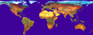 Worldwide coloured vegetation map based on SPOT Earth satellite data