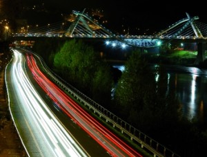 Spanish road lit at night